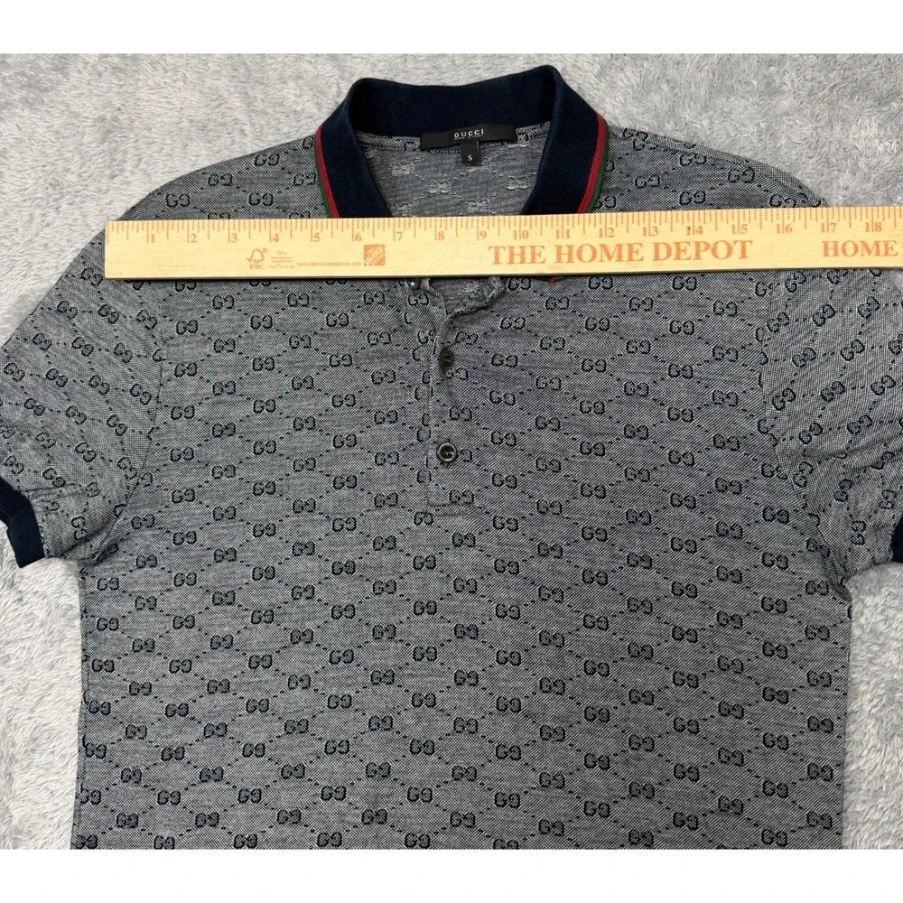 Gucci Polo Shirt Mens S Small Gray GG Monogram Designer Made in Italy